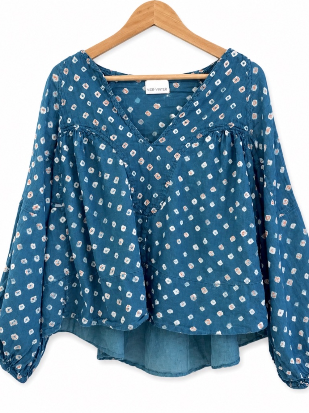 V. DE. VINSTER Tess Ikat‎ Cotton Gauze Top Blue M